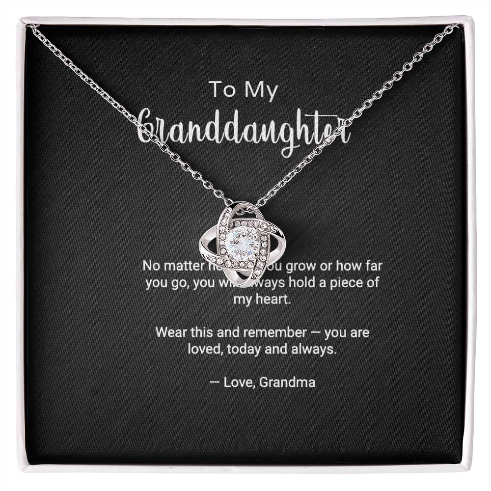 To My Granddaughter 'Always in My Heart' Love Knot necklace with message card in gift box