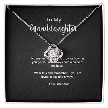 To My Granddaughter 'Always in My Heart' Love Knot necklace with message card in gift box