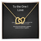 Interlocking Hearts couples necklace with message card — detail view